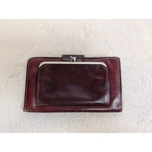 Royal Crest Leather Cowhide Clutch Wallet Coin Purse Burgundy Women's